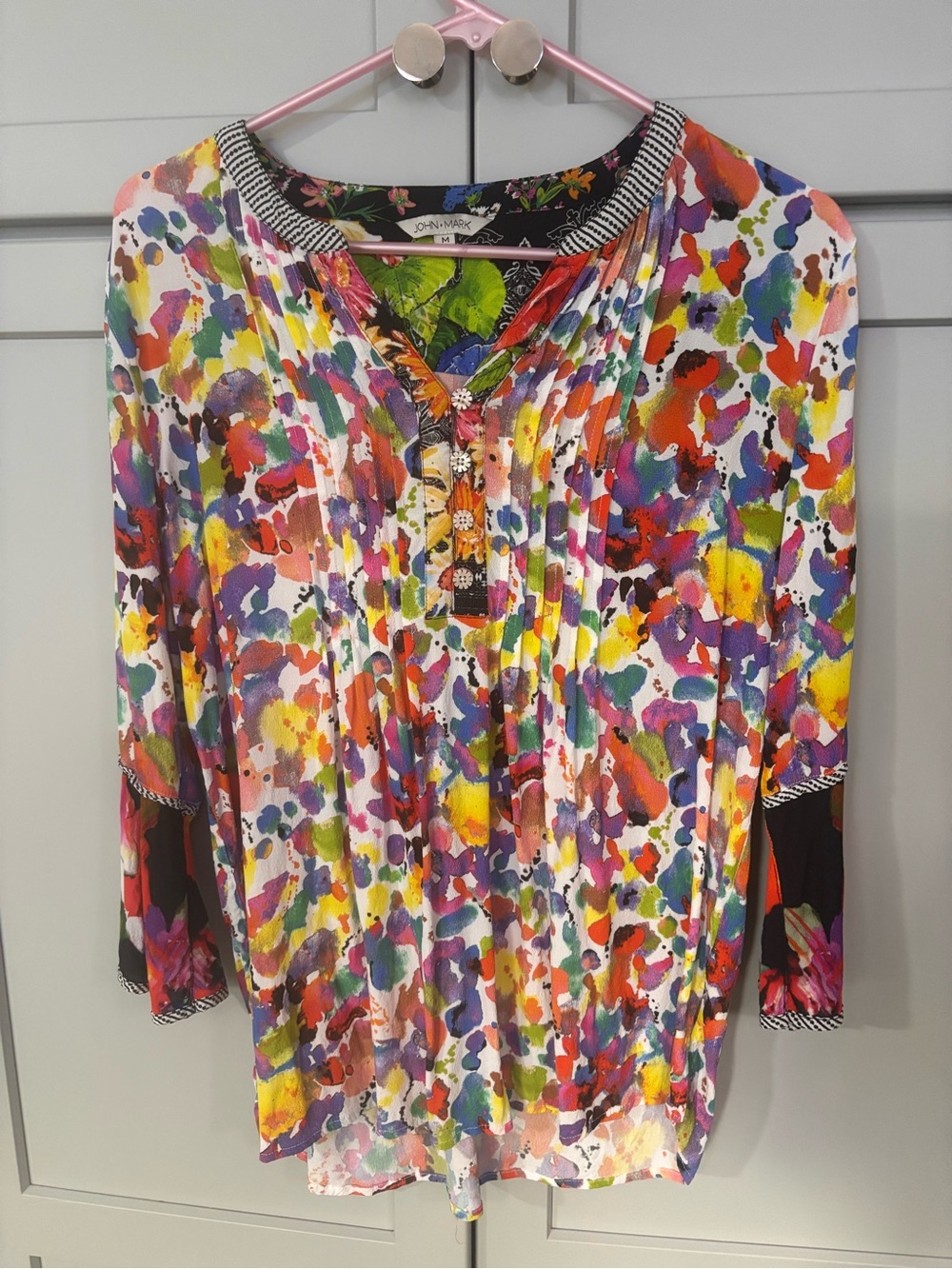 John Mark Multicolor Abstract Print Pleated Blouse Size Medium